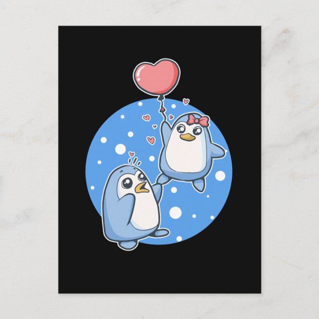 Cute Penguins par Heart Balloon Penguin Vykort (Framsida)