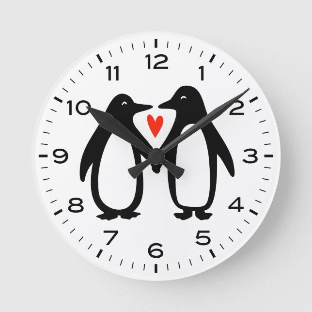 Cute Penguins par Holding Händer Rund Klocka (Framsida)