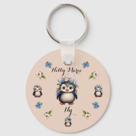 Cute Penguins Rosa Namn och Initialer Nyckelring
