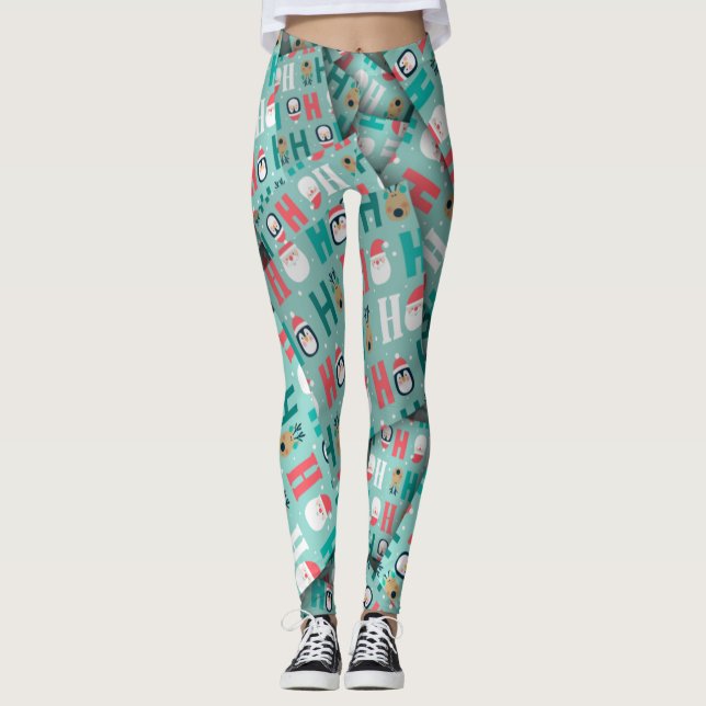 Cute Penguins & Santa [3D] Yoga Leggings (Framsida)