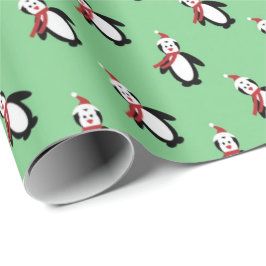 Cute Penguins Santa Hat Ljust grönt jul Presentpapper
