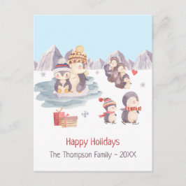 Cute Penguins spelar i Snö Glad helg Vykort