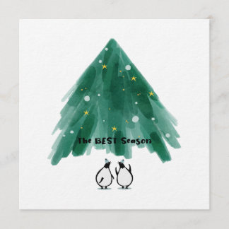 Cute Penguins Under Christmas Tree Inbjudningar