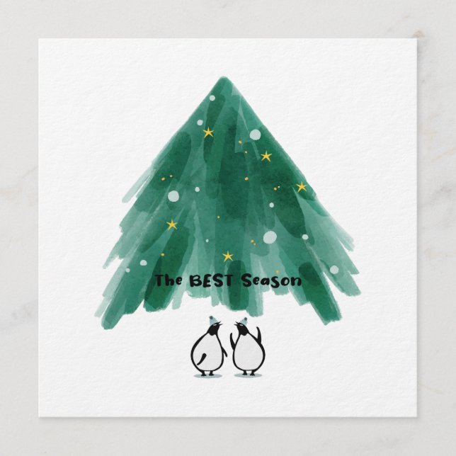 Cute Penguins Under Christmas Tree Inbjudningar (Framsida)