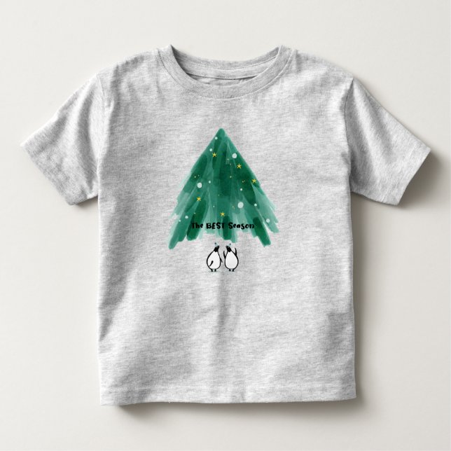 Cute Penguins Under Christmas Tree T Shirt (Framsida)