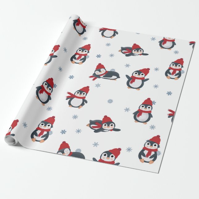 Cute Penguins vinterfåglar Arktiska djur Presentpapper (Utrullad)