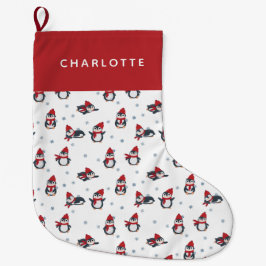 Cute Penguins vinterfåglar Arktiska djur Stor Julstrumpa