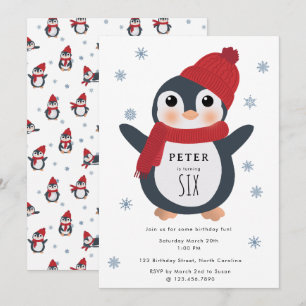 Cute Penguins Winter Birds Arktis Animal Birthday Inbjudningar