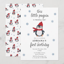 Cute Penguins Winter Birds Arktis Animal Birthday Inbjudningar