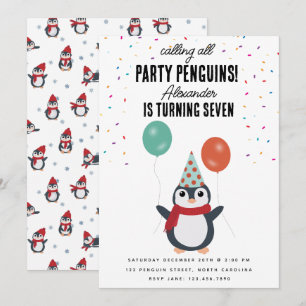 Cute Penguins Winter Birds Barns födelsedag Party Inbjudningar