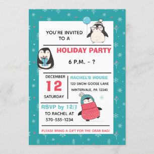 Cute Penguins Winter Helgdag jul Party Inbjudningar