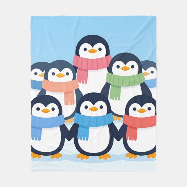 Cute Penguins Winter Scarves Group Hug Fleecefilt (Framsidan)