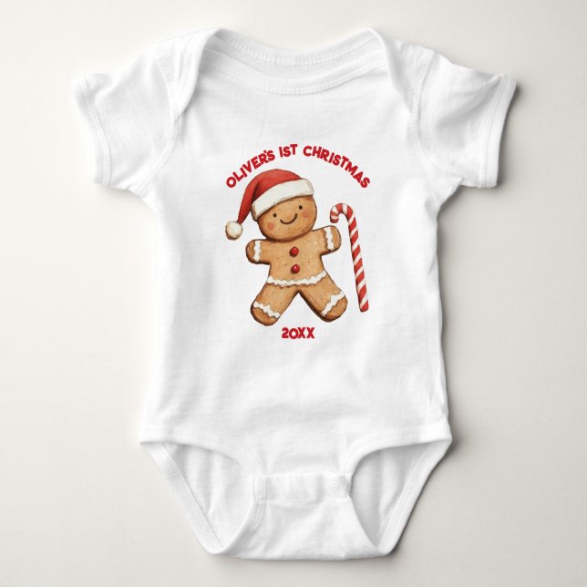 Cute Pepparkaksgubbe Baby Första jul 1:a jul T Shirt (Framsida)