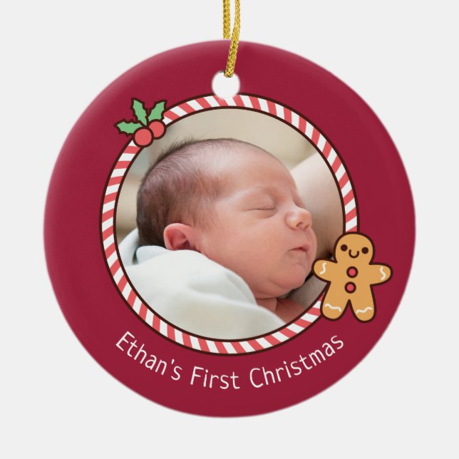 Cute Pepparkaksgubbe Baby Första julfoto Julgransprydnad Keramik (Framsidan)