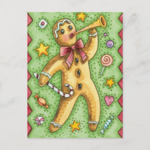Cute Pepparkaksgubbe Blowing Horn, julgodis Helg Vykort