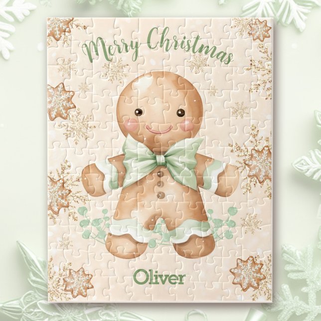 Cute Pepparkaksgubbe Boy Namn jul Pussel (Cute Gingerbread Man Boy Name Christmas Jigsaw Puzzle)