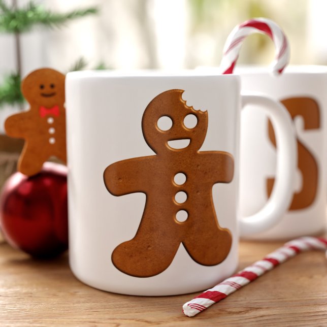 Cute Pepparkaksgubbe Cookie Monogram-jul Jumbo Mugg (A fun and festive large coffee mug featuring a Christmas Cookie  Gingerbread Man and your initial)