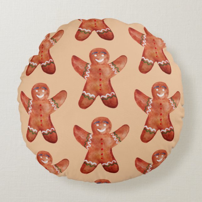 Cute Pepparkaksgubbe Cookies cushion Rund Kudde (Framsidan)