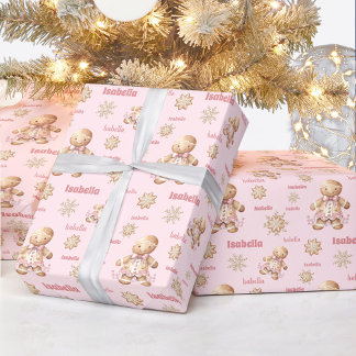 Cute Pepparkaksgubbe Girl Rosa Namn jul Presentpapper