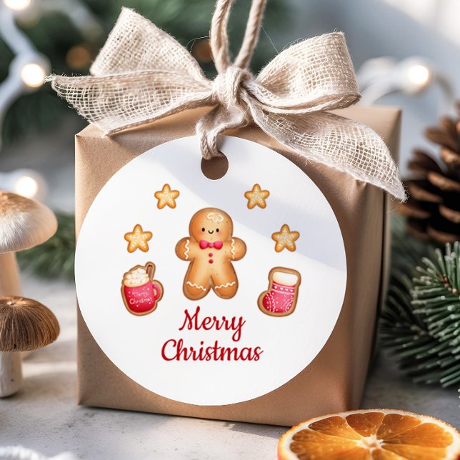 Cute Pepparkaksgubbe God jul Gåvor Etiketter (Cute Gingerbread Man Merry Christmas Favor Tags)