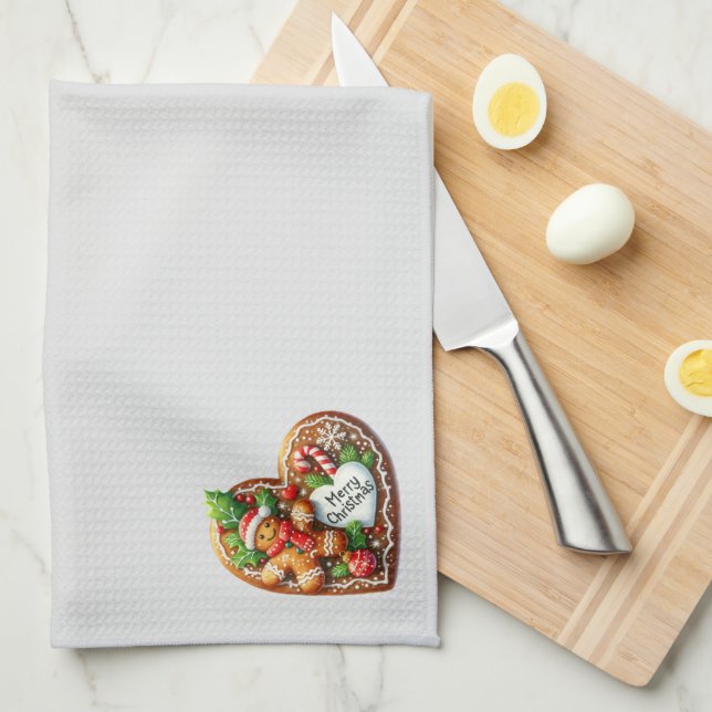 Cute Pepparkaksgubbe Heart God jul Kökshandduk (Vikt i Fjärdedel)