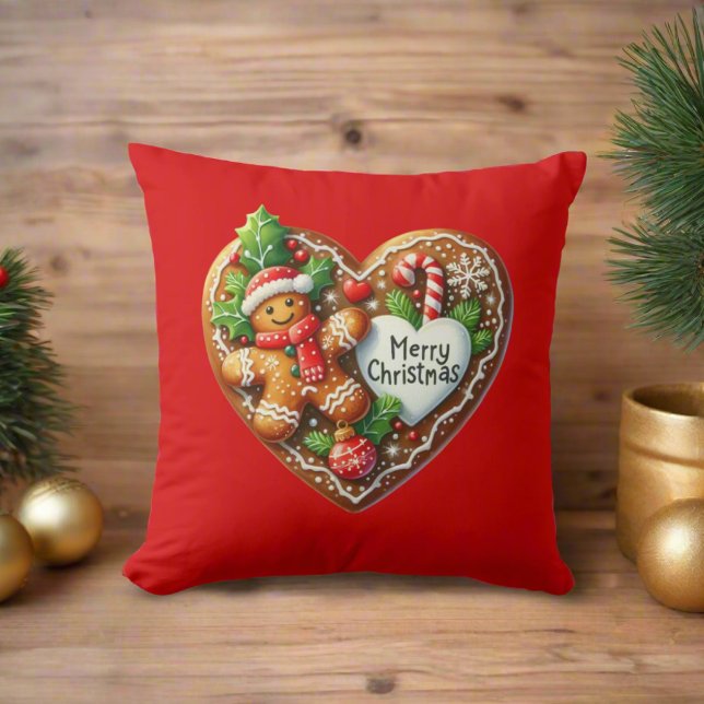 Cute Pepparkaksgubbe Heart God jul Red Kudde (Skapare uppladdad)