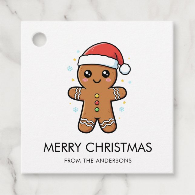 Cute Pepparkaksgubbe med jultomten jul Gåvor Etiketter (Framsida)