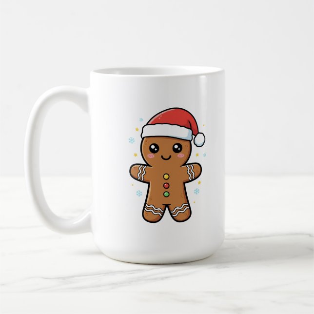 Cute Pepparkaksgubbe med jultomten jul Kaffemugg (Vänster)