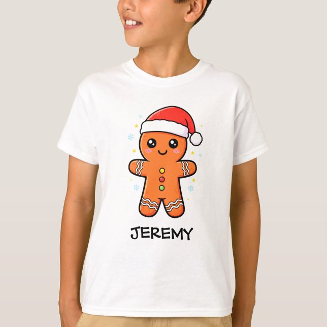 Cute Pepparkaksgubbe med jultomten jul T Shirt (Framsida)