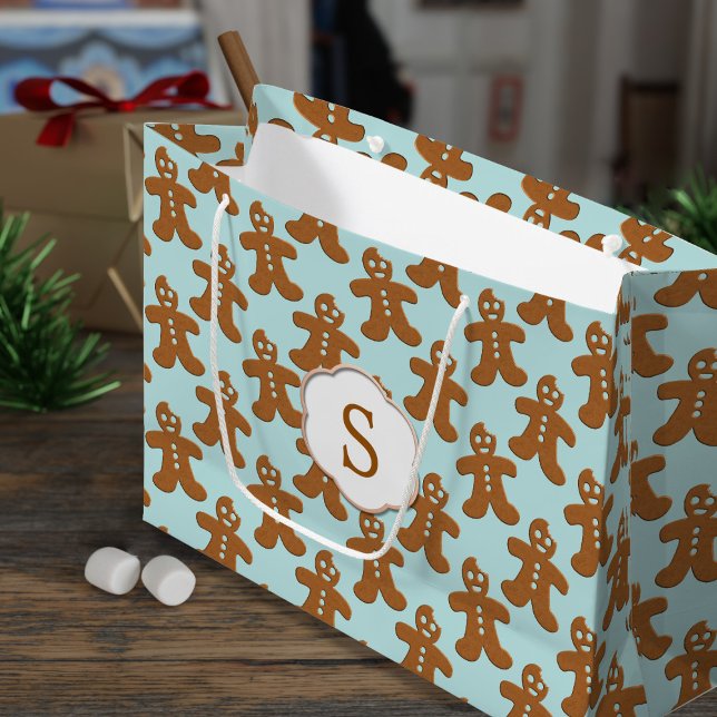Cute Pepparkaksgubbe Mönster jul Helgdag (Cute gingerbread men patterned gift bag with space for your initial)
