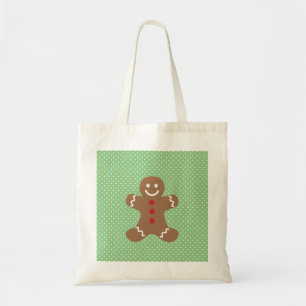 Cute Pepparkaksgubbe och Grönt Polka dots Tygkasse