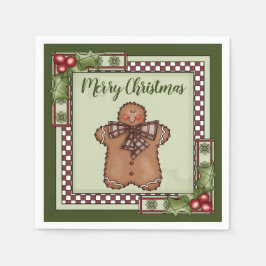 Cute Pepparkaksgubbe och Holly God jul Pappersservett