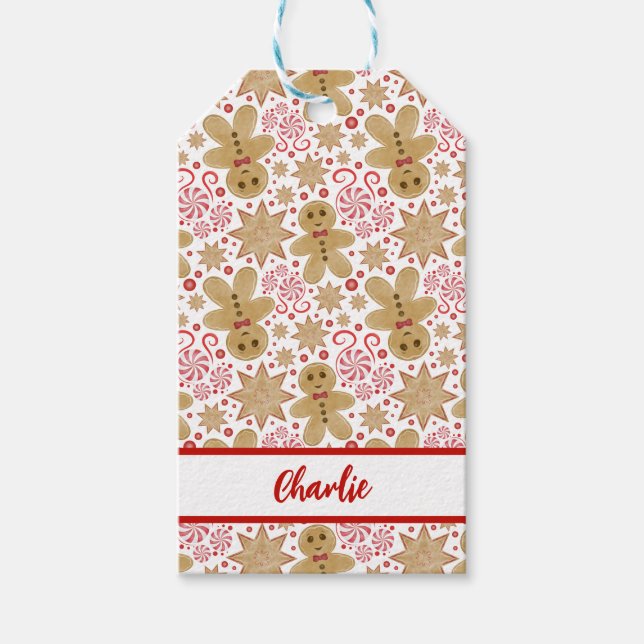 Cute Pepparkaksgubbe & Peppermint Candy-jul Presentetikett (Framsidan)