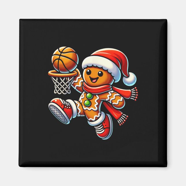 Cute Pepparkaksgubbe spelar basket jul Magnet (Framsidan)