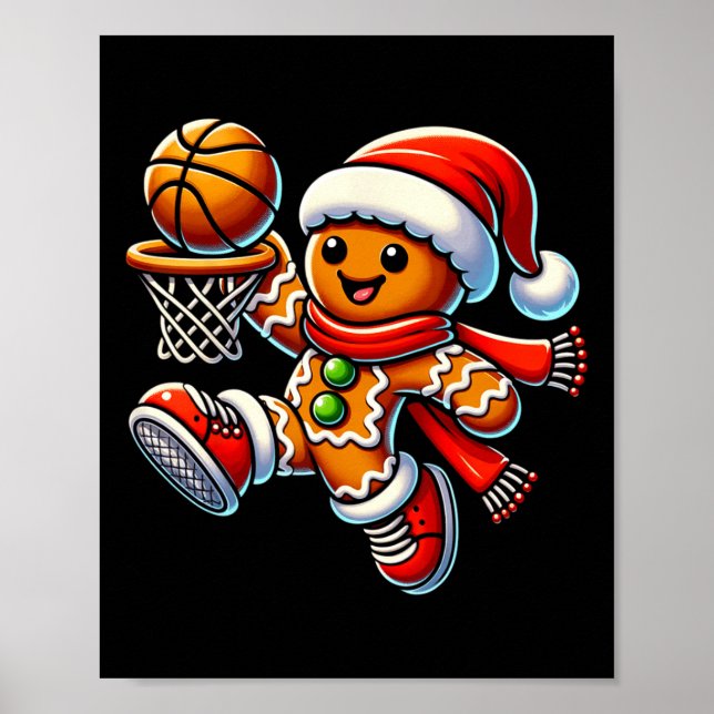 Cute Pepparkaksgubbe spelar basket jul Poster (Framsidan)