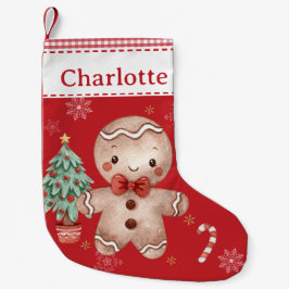 Cute Pepparkaksgubbe Träd Candy cane Red Gingham Liten Julstrumpa