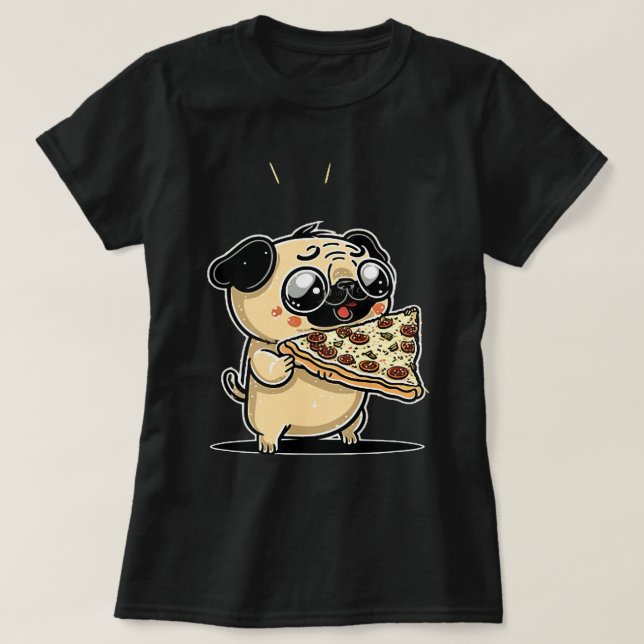 Cute Pepperoni Pizza Pug Calzone Hund Fast Food Va T Shirt (Design framsida)