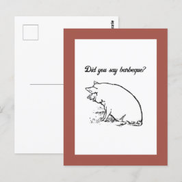 Cute Perky Gris Tecknad, Farm Animal Bläck Sketch Vykort