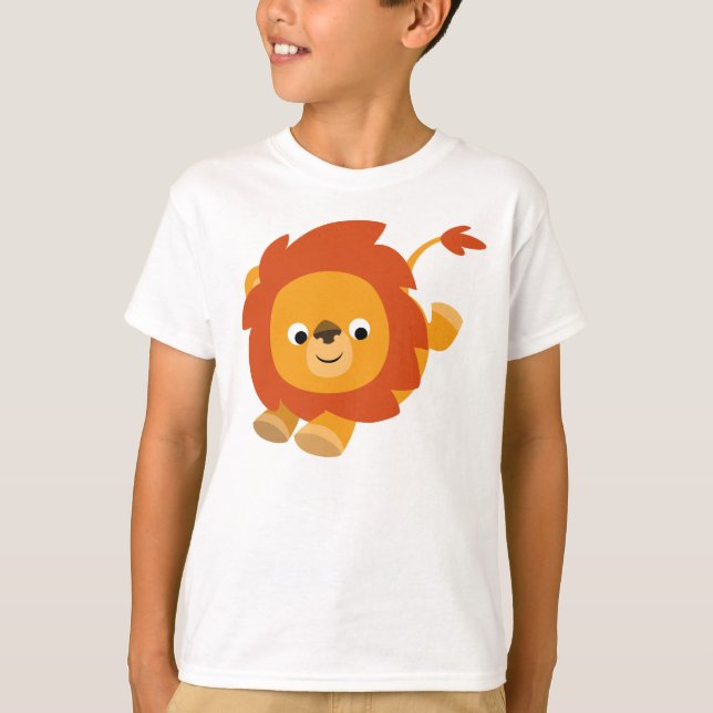 Cute Perky Tecknad Lejon Children T-Shirt (Framsida)