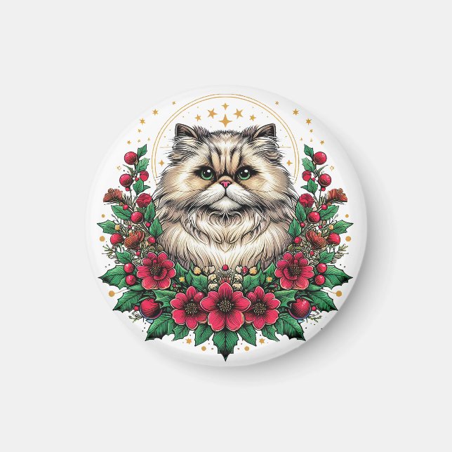 Cute Persian Cat, Blommigt Persian Kattunge Magnet (Framsidan)