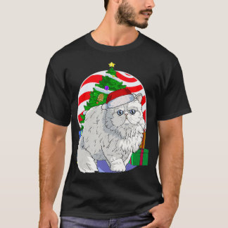 Cute Persian Cat Santa Julgran Decor Gift T Shirt