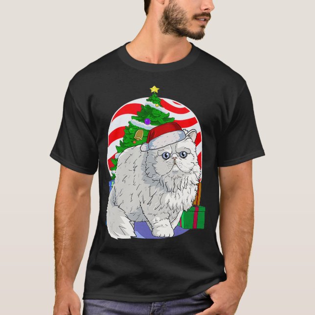 Cute Persian Cat Santa Julgran Decor Gift  T Shirt (Framsida)