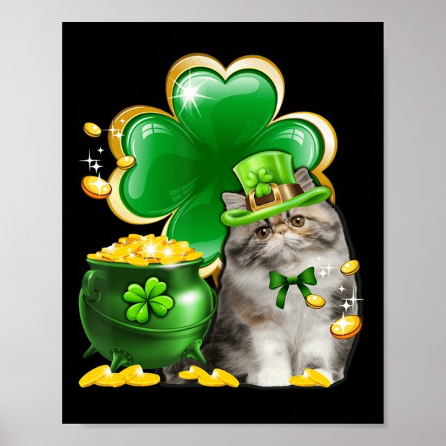 Cute Persian Cat Shamrock Irish Saint Patrick D Poster (Framsidan)
