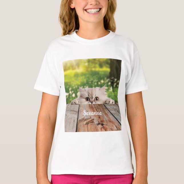 Cute Persian Peeking Cat T Shirt (Framsida)