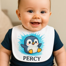 Cute Personalised Baby Bib | Percy Penguin 