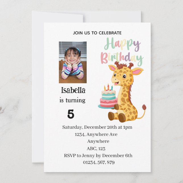 Cute Personalised Giraffe Birthday Party Inbjudningar (Framsida)