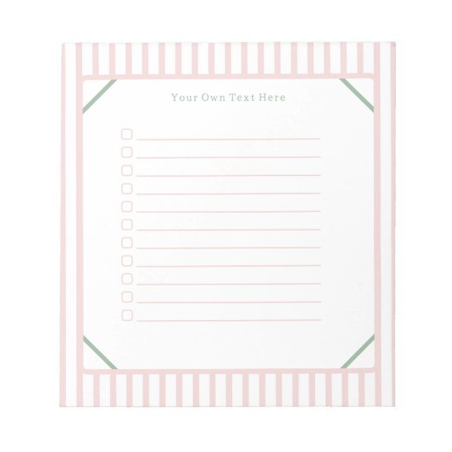 Cute Personalised Pink And Green Stripes Note List Anteckningsblock (Framsida)