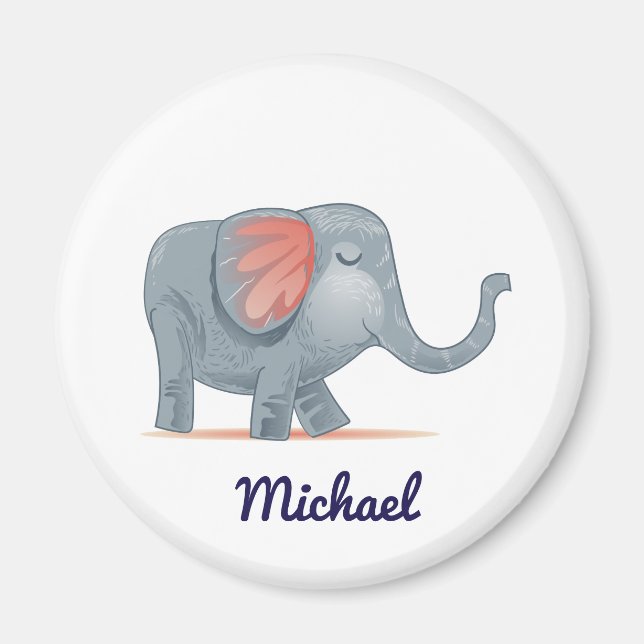 Cute Personalizable Grått rosa Elephant Magnet (Framsidan)