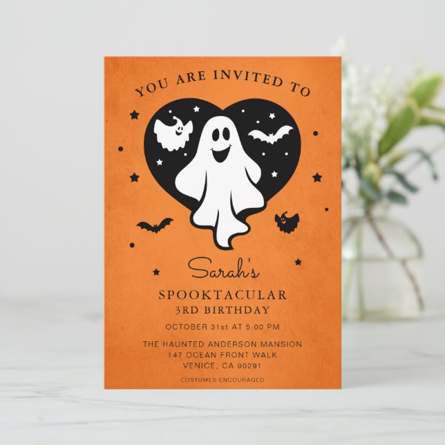 Cute Personalize Halloween Ghost Heart Fladdermus Inbjudningar (Stående Fram)