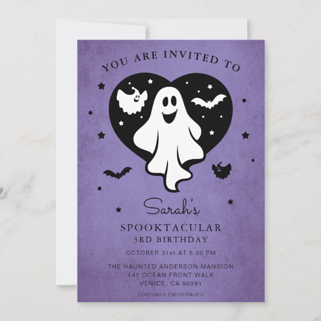 Cute Personalize Halloween Ghost Heart Fladdermus  Inbjudningar (Framsida)